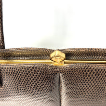 Load image into Gallery viewer, Vintage 60s/70s Golden Arrow Dark Chocolate Brown Lizard Skin Handbag Made in England-Vintage Handbag, Exotic Skins-Brand Spanking Vintage