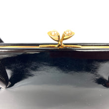 Load image into Gallery viewer, Vintage 60s Dainty Little Black Patent Leather Handag w/ Pearl Clasp And Fuchsia Silk Coin Purse By Waldybag in Original Box-Vintage Handbag, Top Handle Bag-Brand Spanking Vintage