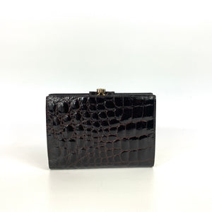 Vintage New Unused Mappin & Webb Brown Leather Faux Crocodile Purse Wallet MW logo-Accessories, For Her-Brand Spanking Vintage
