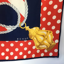 Load image into Gallery viewer, Vintage Echo Large Silk Scarf in Nautical Design with Polka Dot Border in Red/Blue/Gold-Scarves-Brand Spanking Vintage