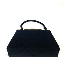 Load image into Gallery viewer, Vintage 50s Black Wool Handbag with Gilt Top Bar From Crown Lewis Made In The USA-Vintage Handbag, Kelly Bag-Brand Spanking Vintage