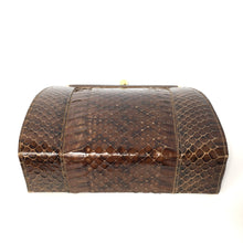 Load image into Gallery viewer, Vintage Coffee Brown Snakeskin Clutch Bag with Fold In Chain Handle and Leather Lining Made in England-Vintage Handbag, Exotic Skins-Brand Spanking Vintage