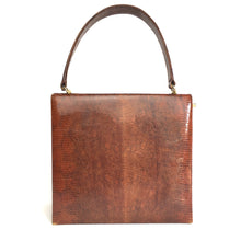 Load image into Gallery viewer, Vintage 50s Beautiful Golden Tan Monitor Lizard Skin Handbag, Top Handle Bag with Rare Side Opening Gilt Clasp-Vintage Handbag, Exotic Skins-Brand Spanking Vintage