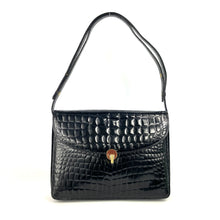 Load image into Gallery viewer, Vintage 80s/90s Harrods Black Patent Leather Faux Crocodile Print Handbag/Shoulder Bag-Vintage Handbag, Large Handbag-Brand Spanking Vintage