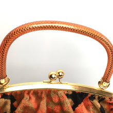 Load image into Gallery viewer, Vintage 70s Weymouth American Large Mary Poppins Chenille Carpet Bag Weekend Overnight Bag in Taupe/Orange/Black-Vintage Handbag, Large Handbag-Brand Spanking Vintage