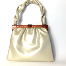 Load image into Gallery viewer, Vintage 60s Freedex Faux Leather Dolly Bag in Pearlescent Ivory with Lucite Frame and Plaited Handle-Vintage Handbag, Dolly Bag-Brand Spanking Vintage