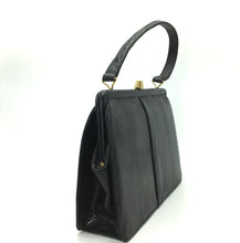 Load image into Gallery viewer, Vintage 50s 60s Black Lizard Skin Unused Top Handle Bag w/ Beehive Clasp And Matching Lizard Wallet By Mappin & Webb-Vintage Handbag, Exotic Skins-Brand Spanking Vintage