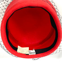 Load image into Gallery viewer, Vintage 60s Scarlet Red Pill Box Wool Felt Hat w/ Veil From Harrods-Accessories, For Her-Brand Spanking Vintage
