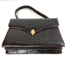 Load image into Gallery viewer, Vintage 50s 60s Exquisite Rich Chocolate Porosus Crocodile Skin Jackie O Handbag-Vintage Handbag, Exotic Skins-Brand Spanking Vintage