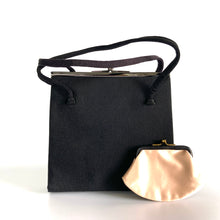 Load image into Gallery viewer, Vintage 60s/70s Black Grosgrain Evening/Occasion Bag w/ Peach Silk Lining + Matching Silk Coin Purse Waldybag-Vintage Handbag, Evening Bag-Brand Spanking Vintage