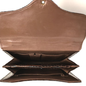 Vintage 50s 60s Exquisite Rich Chocolate Porosus Crocodile Skin Jackie O Handbag-Vintage Handbag, Exotic Skins-Brand Spanking Vintage