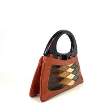 Load image into Gallery viewer, Vintage 70s Harlequin Snakeskin Burnt Orange/Rust Leather Handbag with Lucite Faux Tortoiseshell Handles by Harmony Made in England-Vintage Handbag, Exotic Skins-Brand Spanking Vintage