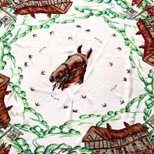 Load image into Gallery viewer, Large Silky 50s Scarf with Horses, Fox Hunting and English Countryside Cottage Scenes-Scarves-Brand Spanking Vintage