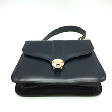Load image into Gallery viewer, Vintage 60s/70s Navy Leather Jackie O Style Top Handle Bag with Gilt Clasp-Vintage Handbag, Kelly Bag-Brand Spanking Vintage
