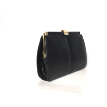 Load image into Gallery viewer, Vintage Dainty Black Lizard Skin Clutch Bag Fold Out Gilt Chain Made In England-Vintage Handbag, Exotic Skins-Brand Spanking Vintage
