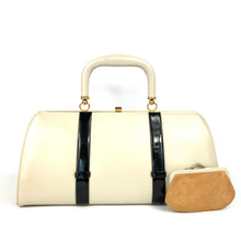 Load image into Gallery viewer, Exquisite Stone Beige Leather/ Black Patent Vintage 50s/60s Classic Handbag w/Matching Coin Purse-Vintage Handbag, Large Handbag-Brand Spanking Vintage