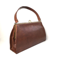 Load image into Gallery viewer, Vintage 40s 50s Miss Marple Tan Textured Leather Large Top Handle Bag-Vintage Handbag, Kelly Bag-Brand Spanking Vintage
