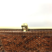 Load image into Gallery viewer, Vintage Coffee Brown Snakeskin Clutch Bag with Fold In Chain Handle and Leather Lining Made in England-Vintage Handbag, Exotic Skins-Brand Spanking Vintage