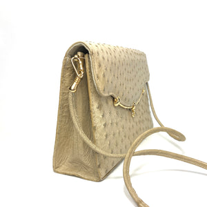 Vintage Genuine Ostrich Skin Clutch Bag/Shoulder Bag In Creamy Beige by Corbeau-Vintage Handbag, Exotic Skins-Brand Spanking Vintage