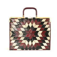 Load image into Gallery viewer, Vintage 70s/80s Ackery Snakeskin And Leather 'Starburst' Design Handbag/Work Bag Burgundy,Black,Grey-Vintage Handbag, Exotic Skins-Brand Spanking Vintage