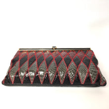 Load image into Gallery viewer, Vintage Harlequin Snakeskin Clutch Chain Bag by Jane Shilton in Red, Grey, Black Made in England-Vintage Handbag, Exotic Skins-Brand Spanking Vintage