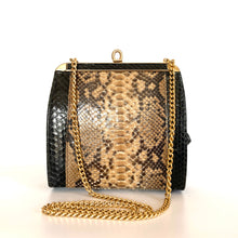 Load image into Gallery viewer, Vintage Small Python Snakeskin Clutch Bag with Fold In Chain Handle in Black/Brown/Caramel Made in England-Vintage Handbag, Exotic Skins-Brand Spanking Vintage
