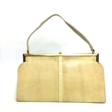 Load image into Gallery viewer, Vintage 50s 60s Large Lizard Skin Handbag in Buttercream by Jane Shilton Made in England-Vintage Handbag, Exotic Skins-Brand Spanking Vintage
