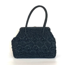 Load image into Gallery viewer, Vintage 60s/70s Large Black Raffia Style Handbag/Top Handle w/Gilt Clasp by St Michael Made in Italy-Vintage Handbag, Dolly Bag-Brand Spanking Vintage