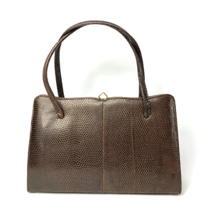 Vintage 60s/70s Golden Arrow Dark Chocolate Brown Lizard Skin Handbag Made in England-Vintage Handbag, Exotic Skins-Brand Spanking Vintage