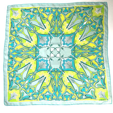 Load image into Gallery viewer, Large Liberty of London Silk Scarf in Ianthe Design in Turquoise Blue, Lime Green, Teal and Ivory-Scarves-Brand Spanking Vintage