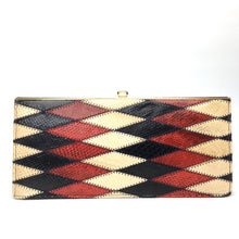Load image into Gallery viewer, Vintage Ackery Snakeskin Harlequin Clutch Bag in Navy, Red and Ivory Cream Made in England-Vintage Handbag, Clutch Bag-Brand Spanking Vintage
