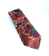 Load image into Gallery viewer, Vintage 80s Silk Tie by Harrods in Paisley and Grapes Design in Gold, red, Green and Brown Made in Italy-Accessories, For Him-Brand Spanking Vintage