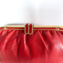 Load image into Gallery viewer, Vintage 70s Lipstick Red Leather Clutch Bag, Clutch Purse, Evening or Occasion bag, Gilt and Leather Clasp by Jane Shilton Made in England-Vintage Handbag, Clutch Bag-Brand Spanking Vintage