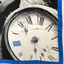 Load image into Gallery viewer, Vintage 80s Large Silk Scarf Clock Image, Bright Blue, Black and Grey Made in Italy-Scarves-Brand Spanking Vintage