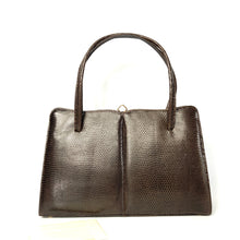 Load image into Gallery viewer, Vintage 60s/70s Golden Arrow Dark Chocolate Brown Lizard Skin Handbag Made in England-Vintage Handbag, Exotic Skins-Brand Spanking Vintage