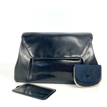 Load image into Gallery viewer, Vintage 50s Dainty Navy Leather Clutch Bag with Matching Leather Backed Mirror and Coin purse-Vintage Handbag, Clutch Bag-Brand Spanking Vintage

