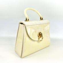 Load image into Gallery viewer, Vintage 80s Cream Faux Leather and Lucite Jackie O Style Handbag w/ Shoulder Strap-Vintage Handbag, Kelly Bag-Brand Spanking Vintage