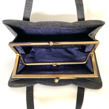 Load image into Gallery viewer, Vintage 40s/50s Large Dark Navy Textured Faux Leather Bag with Fitted Coin Purse-Vintage Handbag, Top Handle Bag-Brand Spanking Vintage