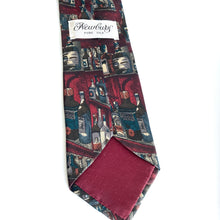 Load image into Gallery viewer, Vintage 80s Silk Tie by Newbury in Novelty Wines and Spirits Bottles Design in Burgundy, Grey, Black and Cream Made in Italy-Accessories, For Him-Brand Spanking Vintage
