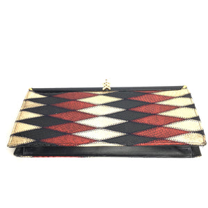 Vintage Ackery Snakeskin Harlequin Clutch Bag in Navy, Red and Ivory Cream Made in England-Vintage Handbag, Clutch Bag-Brand Spanking Vintage