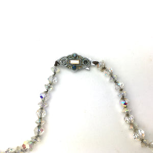 Vintage 50s Aurora Borealis Graduated Crystal Glass Bead Necklace with Crystal and Silvertone Clasp-Accessories, For Her-Brand Spanking Vintage