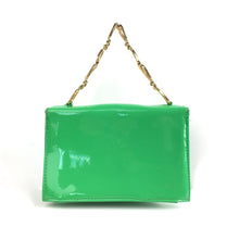 Load image into Gallery viewer, Vintage 80s Spring Green Patent Leather Dainty Chain Handle Clutch Bag with Horsebit Clasp by Jane Shilton-Vintage Handbag, Clutch Bag-Brand Spanking Vintage
