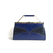 Load image into Gallery viewer, Vintage 70s Bright Blue Leather and Snakeskin 3 Way Clutch Bag with Fold Out Handle and Shoulder Chain-Vintage Handbag, Clutch Bag-Brand Spanking Vintage