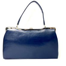 Load image into Gallery viewer, Vintage 50s/50s Large Classic Handbag, Top Handle Bag in Royal Blue w/Chrome Frame by Bagcraft-Vintage Handbag, Kelly Bag-Brand Spanking Vintage
