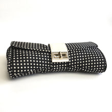 Load image into Gallery viewer, Vintgage 80s Black/Off white Textured Fabric and Leather Polka Dot Clutch Bag w/Clip On Leather Shoulder Strap-Vintage Handbag, Clutch Bag-Brand Spanking Vintage