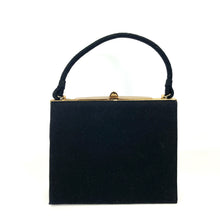 Load image into Gallery viewer, Vintage 50s Black Wool Handbag with Gilt Top Bar From Crown Lewis Made In The USA-Vintage Handbag, Kelly Bag-Brand Spanking Vintage