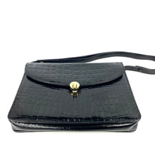 Load image into Gallery viewer, Vintage 80s/90s Harrods Black Patent Leather Faux Crocodile Print Handbag/Shoulder Bag-Vintage Handbag, Large Handbag-Brand Spanking Vintage