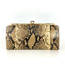 Load image into Gallery viewer, Vintage Large Python Skin Clutch Bag with Folding Gilt Handle And Gilt Shoulder Chain Made in England-Vintage Handbag, Exotic Skins-Brand Spanking Vintage