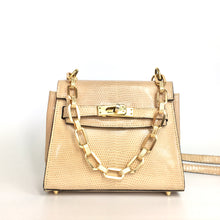 Load image into Gallery viewer, Vintage 90s Mini Mappin & Webb Lizard Skin Birkin Style Cross Body Handbag Shoulder Bag in Nude-Vintage Handbag, Exotic Skins-Brand Spanking Vintage