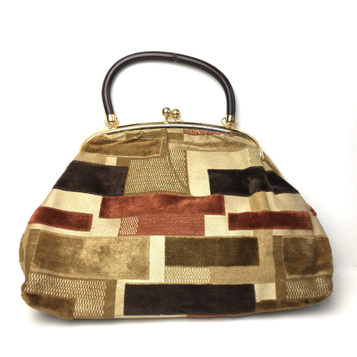Eye Catching Vintage 70s, Very Large Carpet Bag/Overnight/Work Bag In 'Mary Poppins' Style, In Mustard, Rust and Brown By Weymouth American-Vintage Handbag, Large Handbag-Brand Spanking Vintage